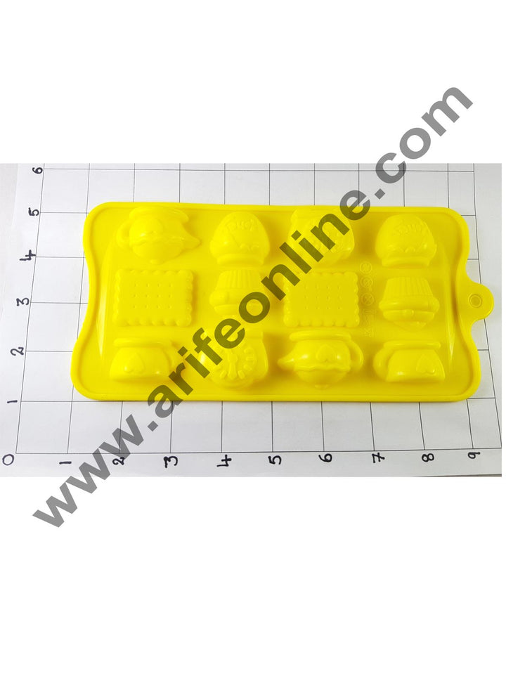 Cake Decor Silicon 12 Cavity Biscuit,Tea Cup and Tea Pot Design Brown Chocolate Mould, Ice Mould, Chocolate Decorating Mould