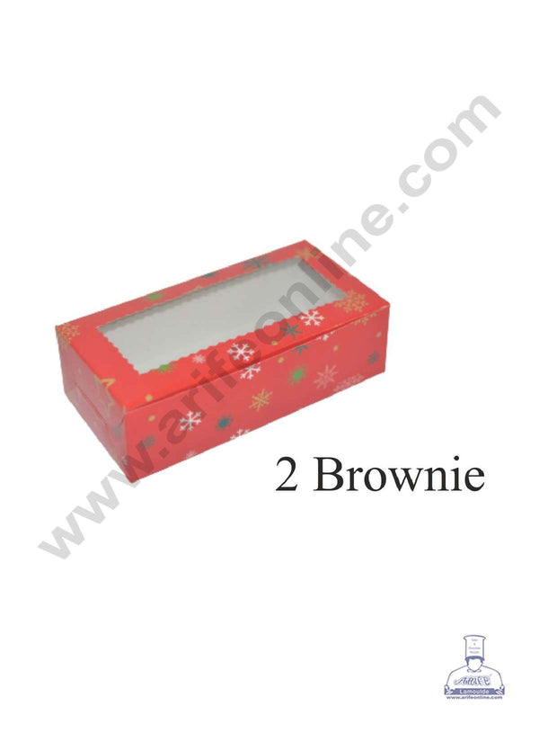 Cake Decor Christmas Theme Brownie Boxes 2 Cavity with Clear Window, Brownie Carriers ( 10 Pcs Pack )