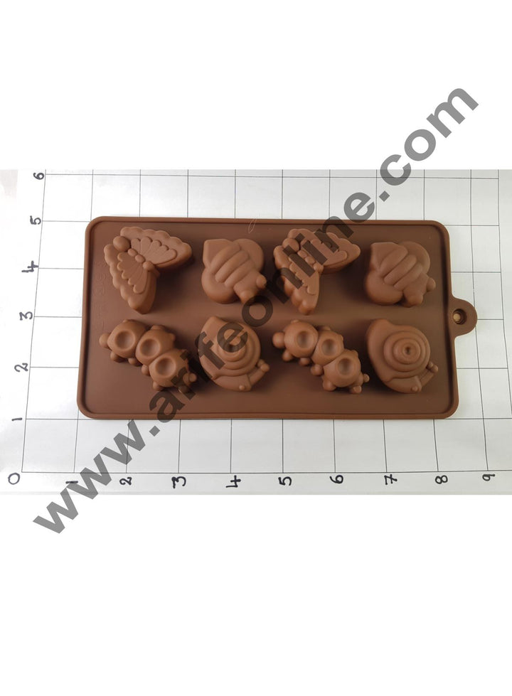 Cake Decor Silicon 8 Cavity Butterfly And Catterpilar Shape Brown Chocolate Mould, Ice Mould, Chocolate Decorating Mould