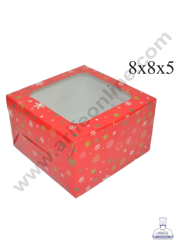 Cake Decor 1/2 kg Christmas Theme Cake Box Packaging with Clear Display Window 8 x 8 x 5 Inch ( Pack of 10 pcs )