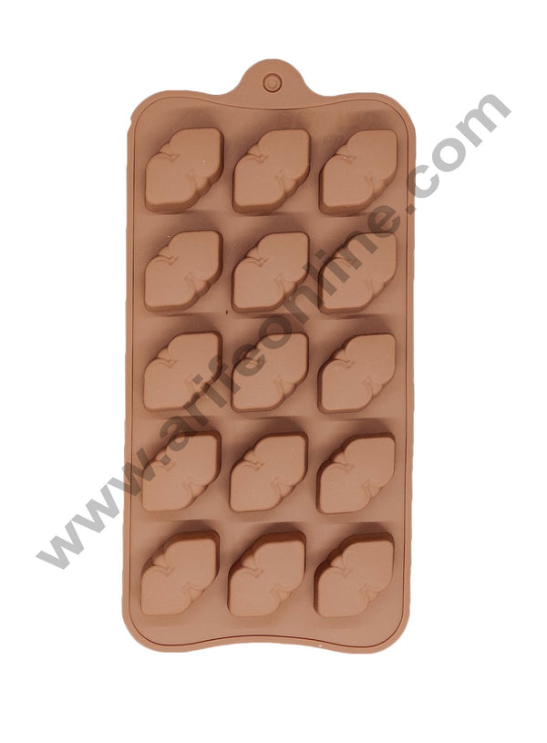 Cake Decor Silicon 15 Cavity Double Heart Valentine Design Brown Chocolate Mould, Ice Mould
