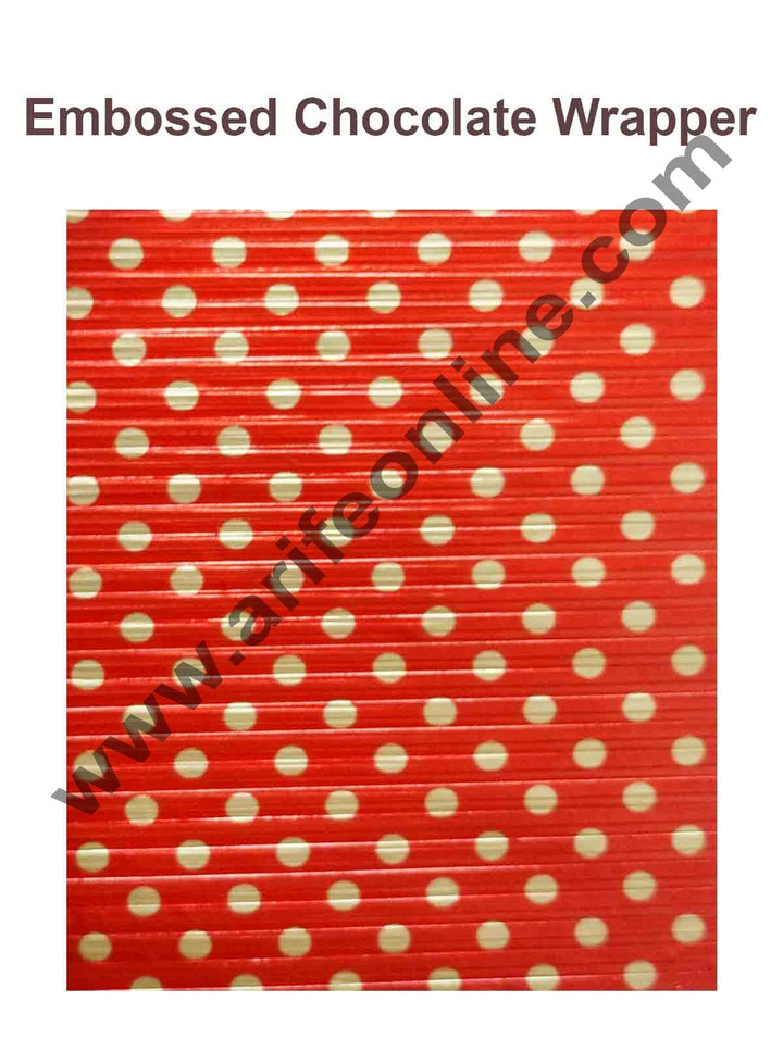 Cake Decor Chocolate Wrappering Foil, Embossed Chocolate Wrapper, 200 Sheets - 10in x 7in - Dotted Red Gold