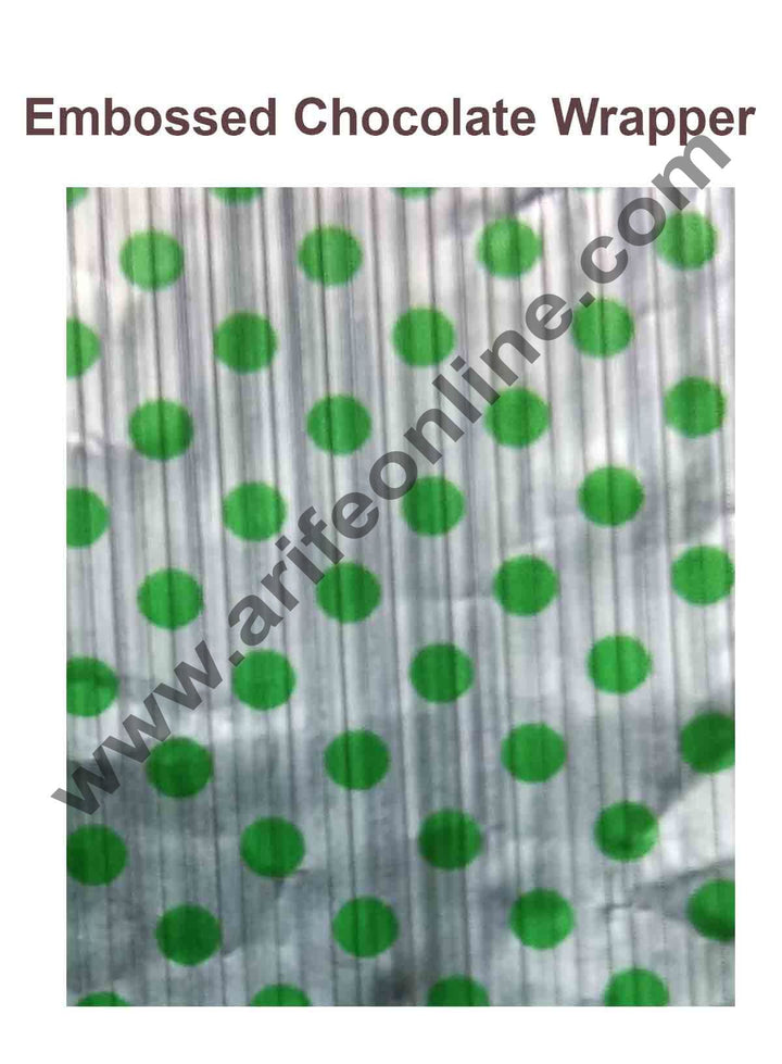 Cake Decor Chocolate Wrappering Foil, Embossed Chocolate Wrapper, 200 Sheets - 10in x 7in - Dotted Silver Green