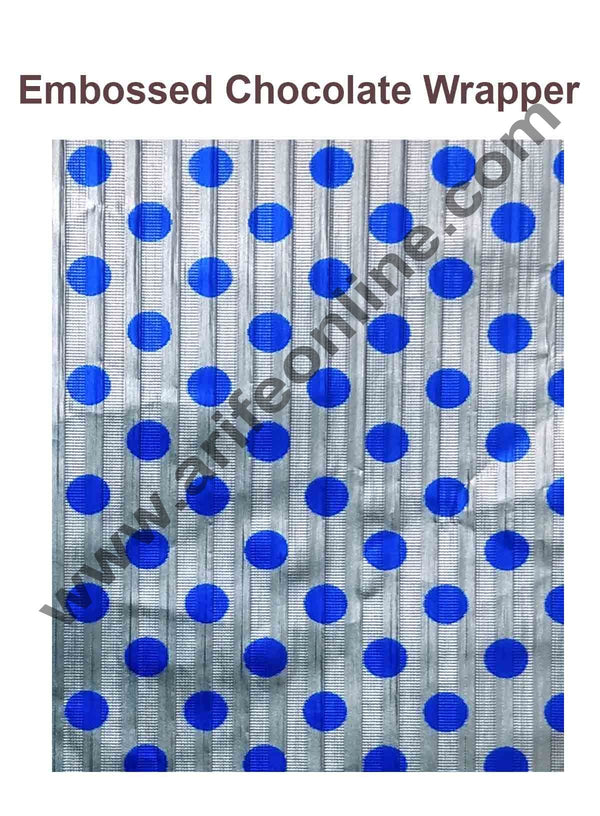 Cake Decor Chocolate Wrappering Foil, Embossed Chocolate Wrapper, 200 Sheets - 10in x 7in - Dotted Silver Blue