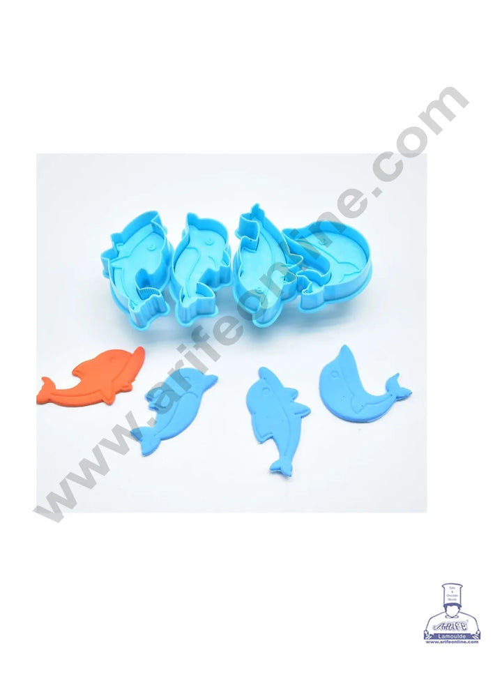 Cake Decor 4 Pieces Dolphin Plastic Biscuit Cutter Plunger Cutter
