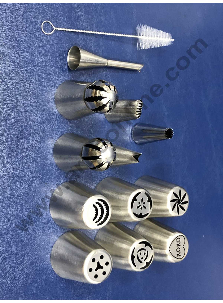 Cake Decor Stainless Steel Nozzle Russian Nozzle + Ball-tip Nozzle With Brush Set (Set of 13pcs)