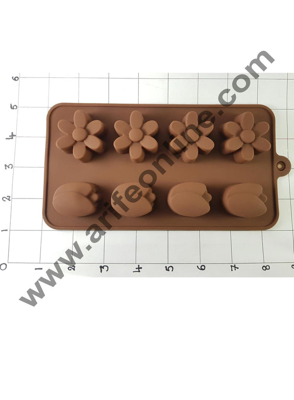 Cake Decor Silicon 8 Cavity Lily N Flower Shape Brown Chocolate Mould, Ice Mould, Chocolate Decorating Mould