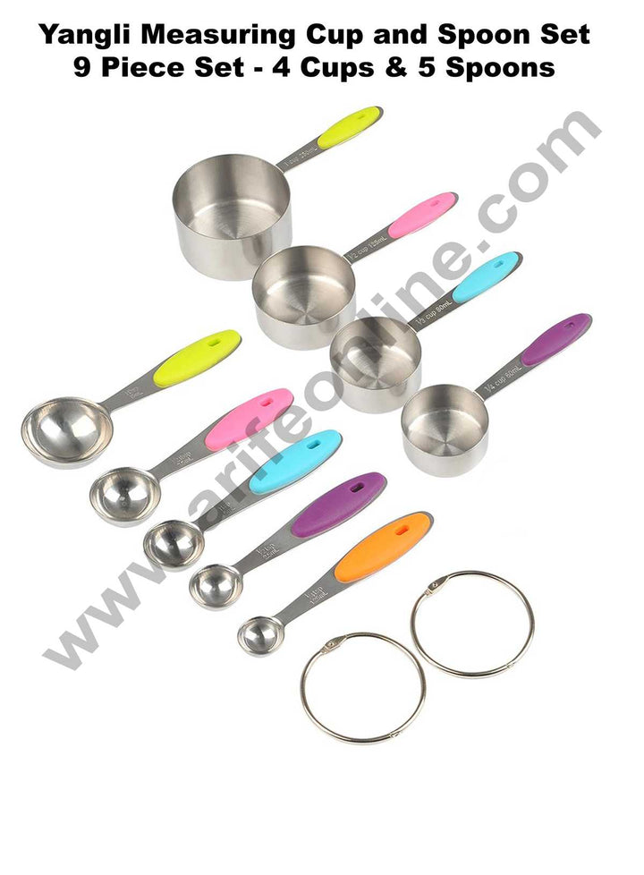 Cake Decor Yangli 9 Pcs Measuring Cup and Spoons Set Stainless Steel 4pcs Cups And 5pcs Spoons Baking Tool