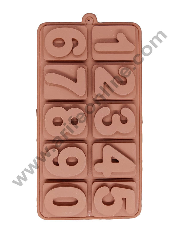 Cake Decor Silicon 10 Cavity 0 to 9 Number Design Brown Chocolate Mould, Ice Mould,