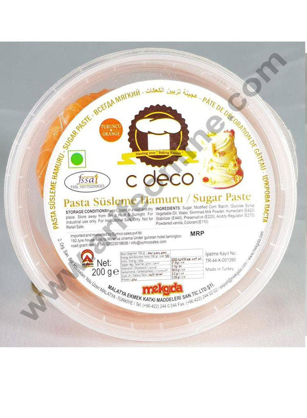 C Deco Sugar Paste (Fondant)-Orange 200 GRM