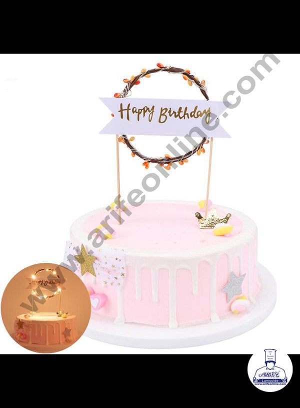 Cake Decor 5 Inch LED Cake Topper Round Shape Happy Birthday