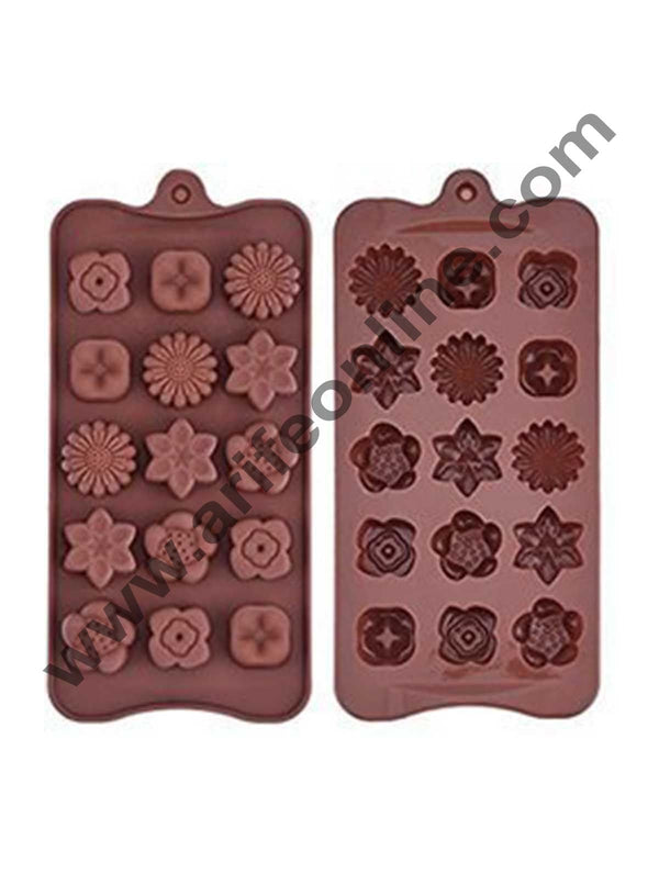 Cake Decor 15-Cavity Mix Flowers Shape Silicone Brown Chocolate Moulds