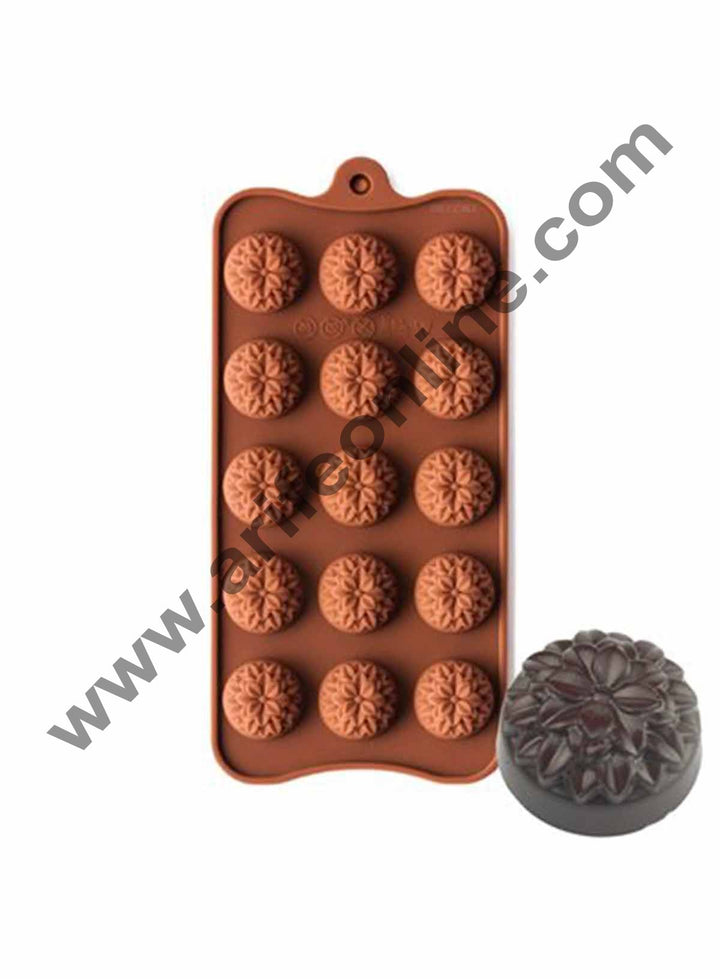 Cake Decor 15-Cavity Marygold Flowers Shape Silicone Brown chocolate Moulds