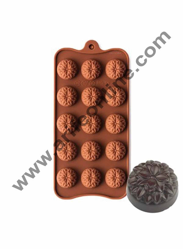 Cake Decor 15-Cavity Marygold Flowers Shape Silicone Brown chocolate Moulds