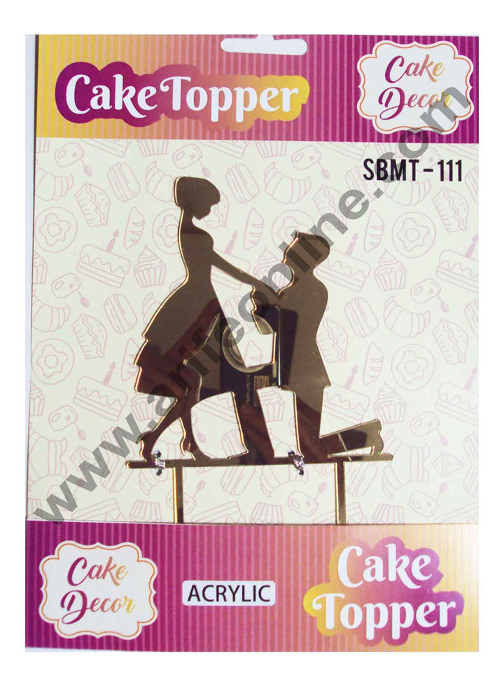 Cake Decor Mirror Finshing Acrylic Couples Cake Topper Proposing Couple