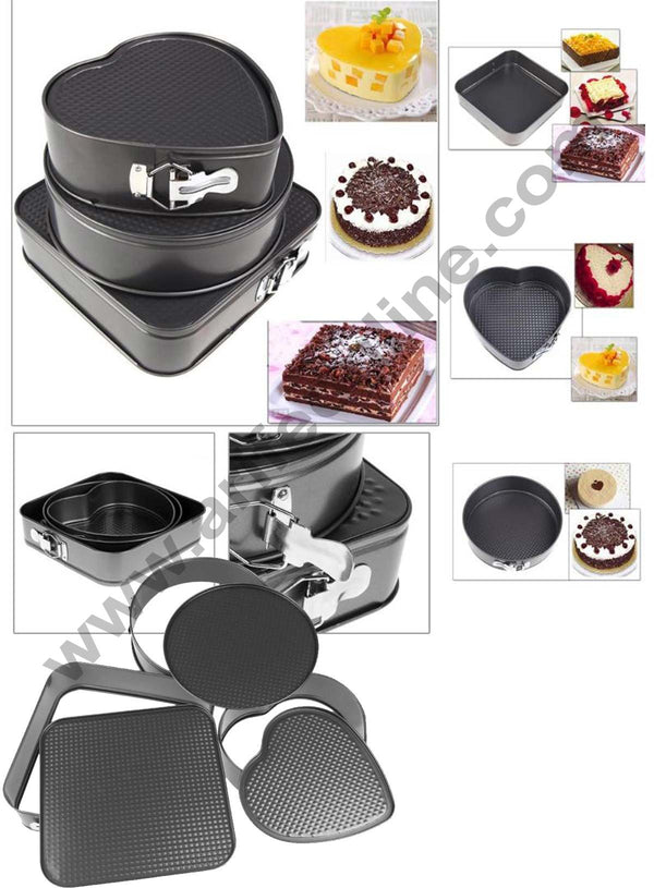 Cake Decor Microwave Oven Bakeware Springform Cake Mould Tin Set of 3 Pcs Mold Heart, Round & Square Shape Microwave Oven Bakeware 24cm 22cm 20cm