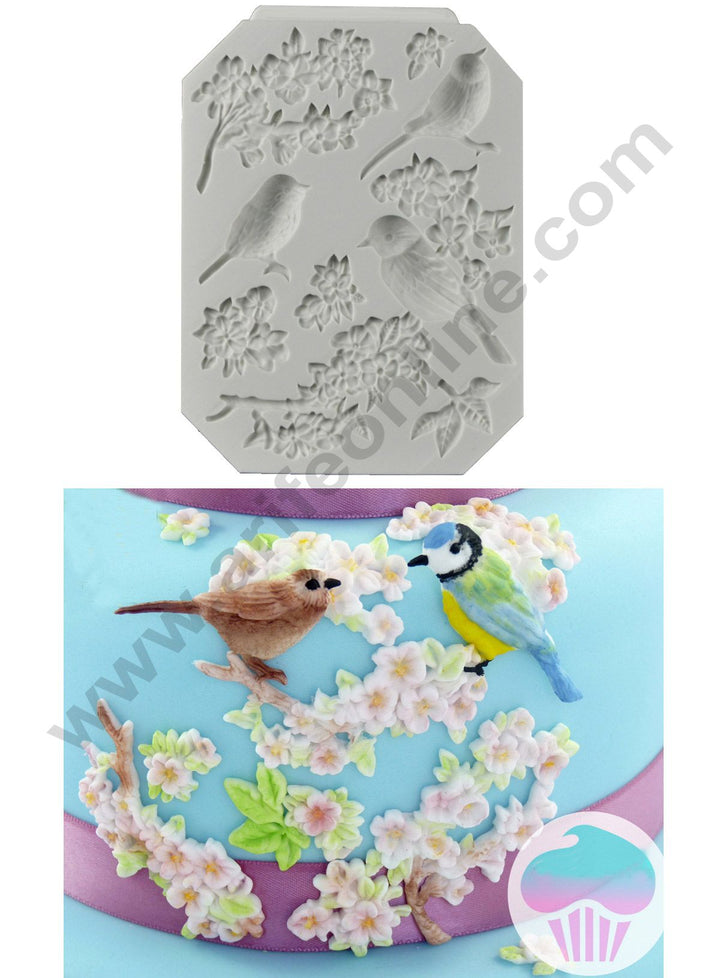 Cake Decor 9 Cavity Silicon Bird Blossoms With Flower Fondant Marzipan Mould