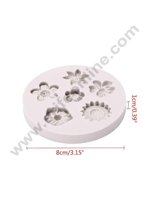 Cake Decor Silicone 6 Cavity Mix Flower Shape Fondant Mold