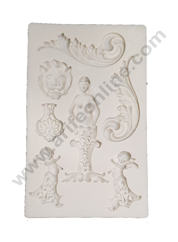 Cake Decor Silicone 7 Cavity Vintage Frame With Mermaid And Lion Face Fondant Mold Cake Decorating Mould