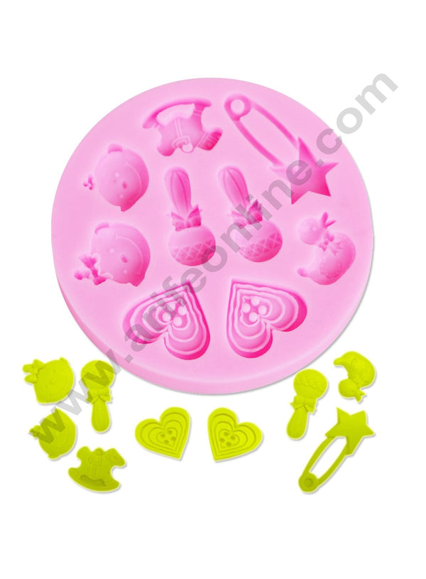 Cake Decor 9 Cavity Silicon Heart Microphone love pin duck Baby head Fondant Marzipan Mould