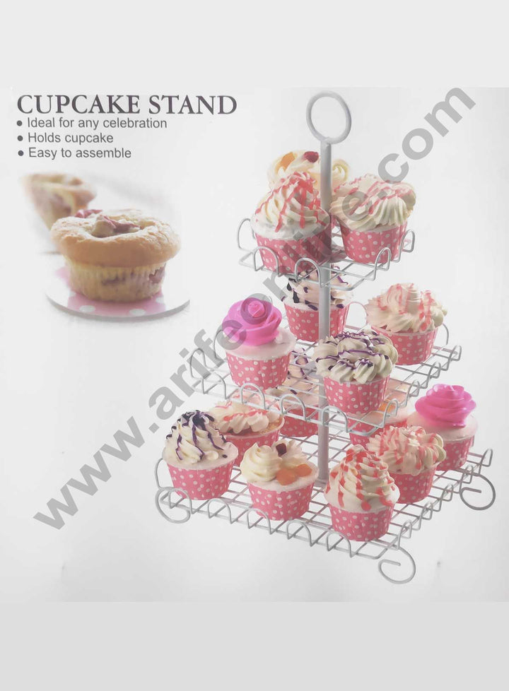 Cake Decor 3 Tier Square White Wired Cupcake Stand 15 Cupcake Holder