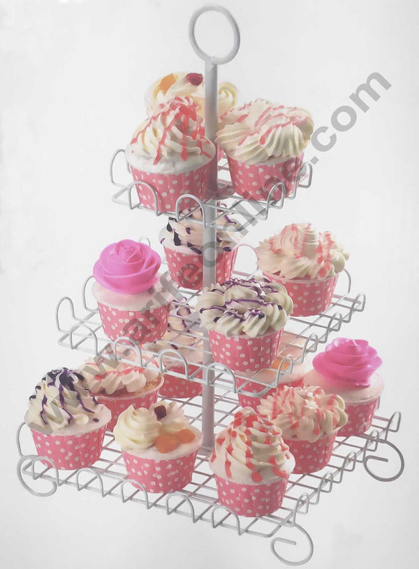 Cake Decor 3 Tier Square White Wired Cupcake Stand 15 Cupcake Holder