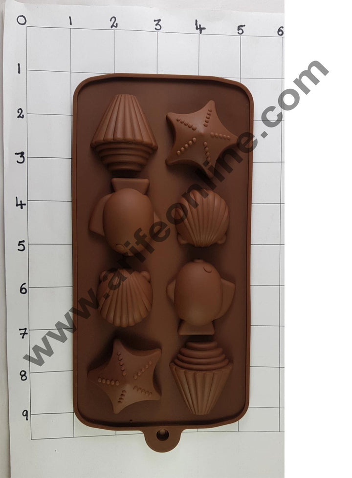 Cake Decor Silicon 8 Cavity Star N Shell Brown Chocolate Mould, Ice Mould, Chocolate Decorating Mould
