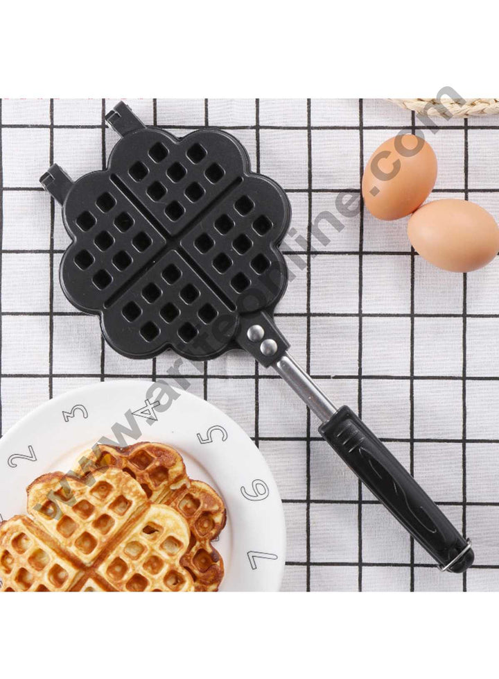 Cake Decor Waffle Maker Gas Heat Heart Shape Waffle Non-Stick Cake Baking Tray Hollow Design