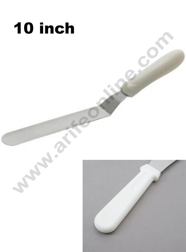 Cake Decor White Handle Stainless Steel Cake Angular Bent Palette Knife Icing Spatula - 10 inch/ 1 Piece