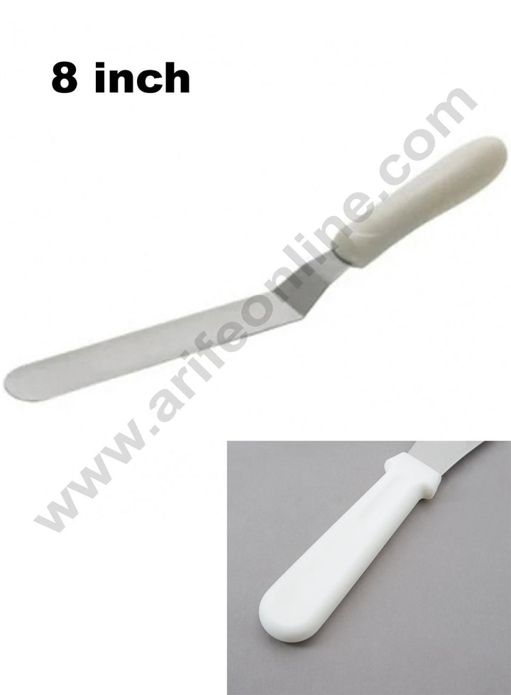Cake Decor White Handle Stainless Steel Cake Angular Bent Palette Knife Icing Spatula - 8 inch/ 1 Piece